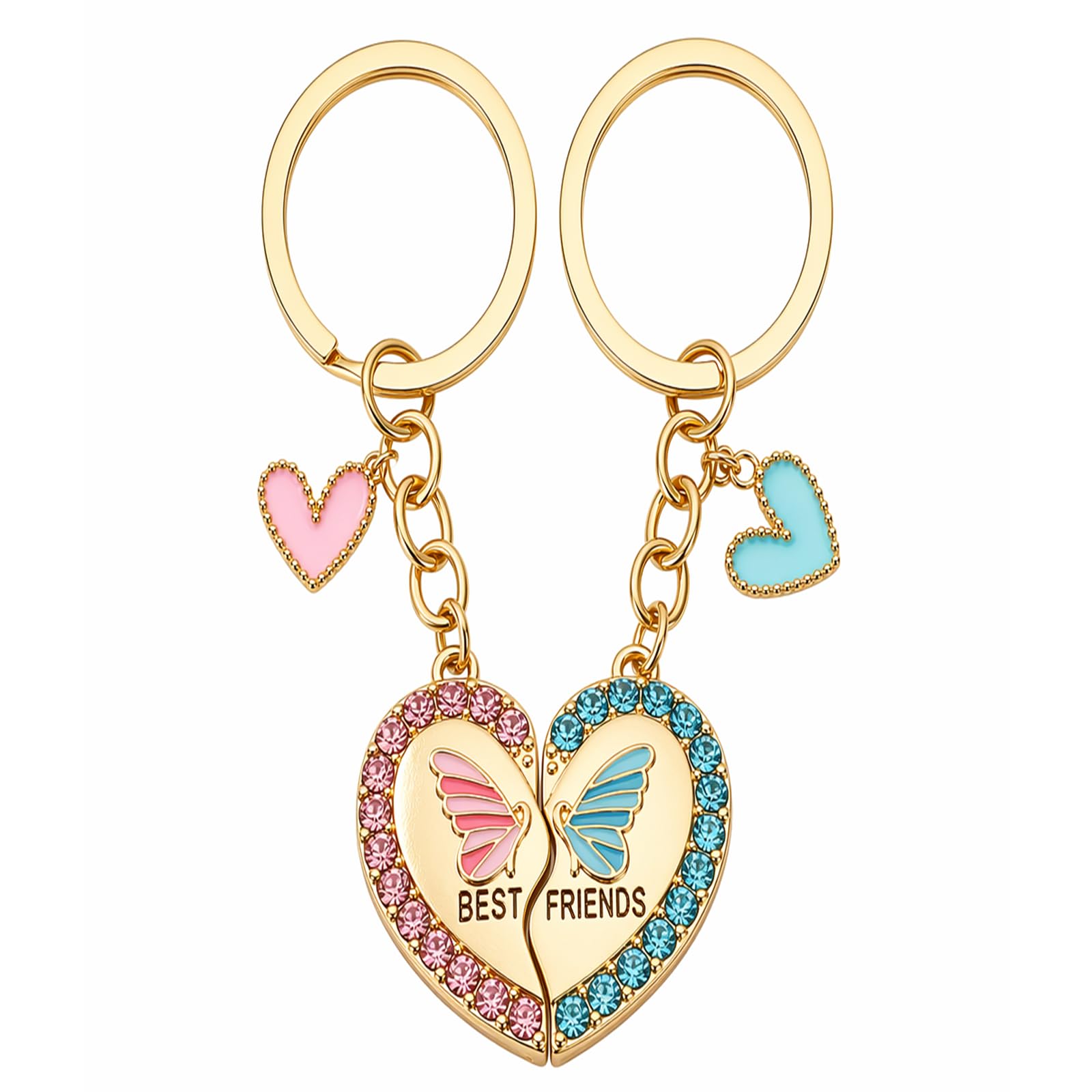 Zirax Women's Pink，Blue Matching Keychains For 2 Best Friend, Gifts For Pink Blue Heart Splicing Keyring Friendship Gifts Bff Keepsake