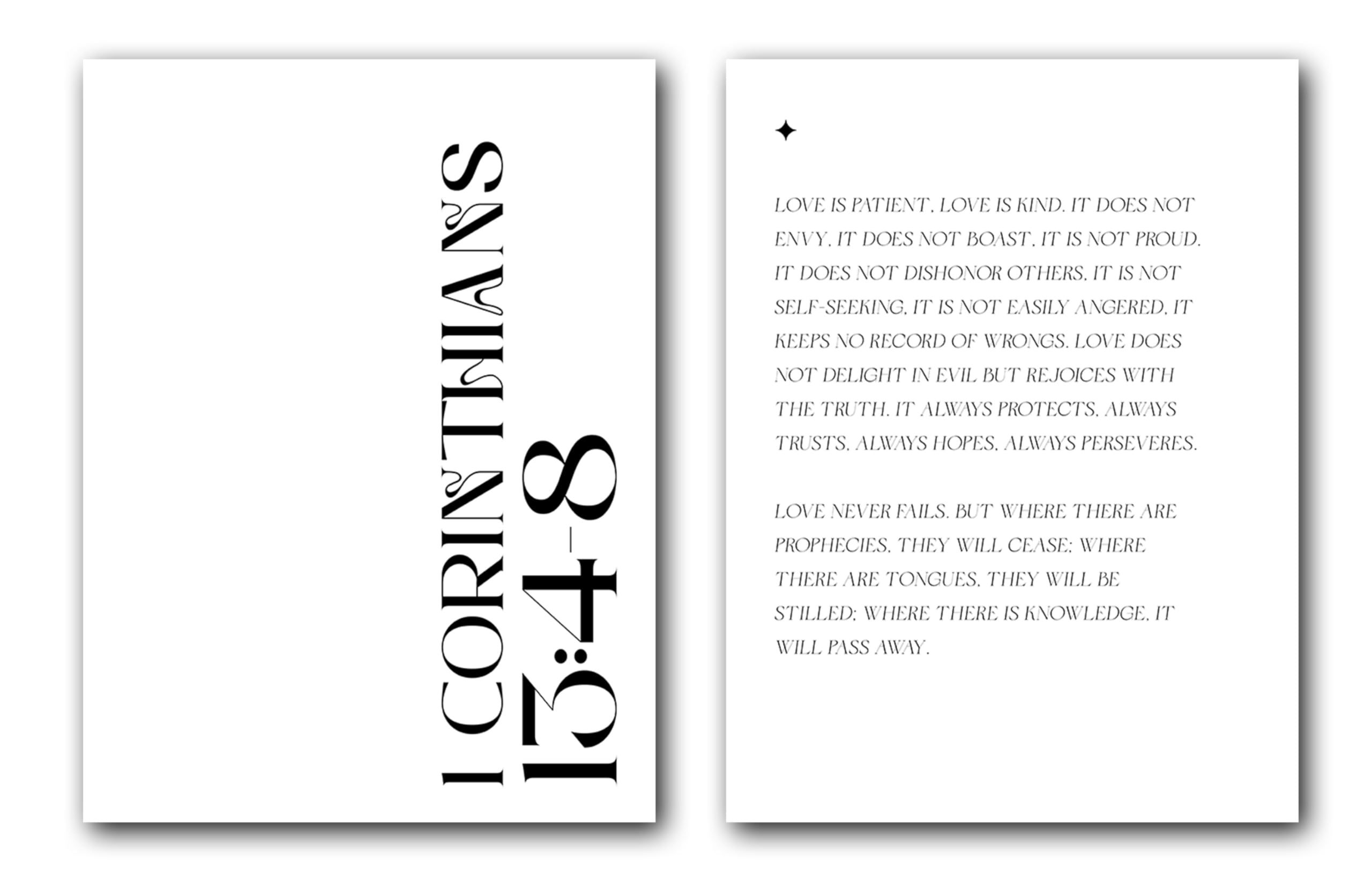 1 Corinthians 13:4-8, Bible Verse Quote, Set of 2 Poster Prints, Christian Home Wall Art Décor, Minimalist Art, Multiple Sizes (18 x 24 Inches)