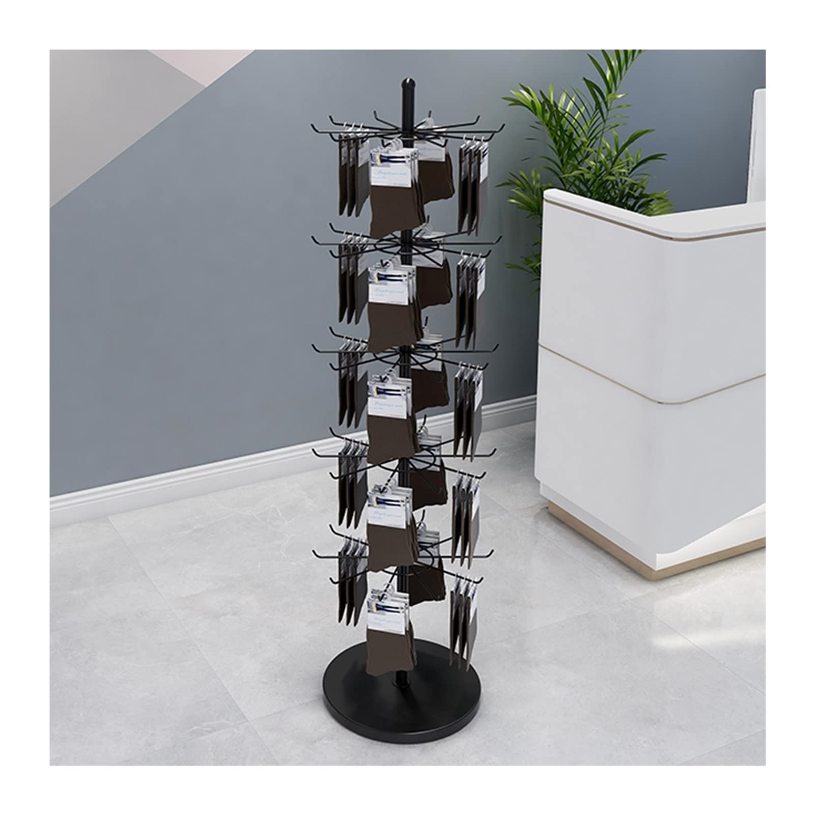 Rotating 4/5/6/7 Tier Jewelry Organizer Stand, Jewelry Tower, Store Retail Display Rack, Multifunctional Necklace Bracelet Earrings Keyring Socks, Black-40x160cm(4 Tier)
