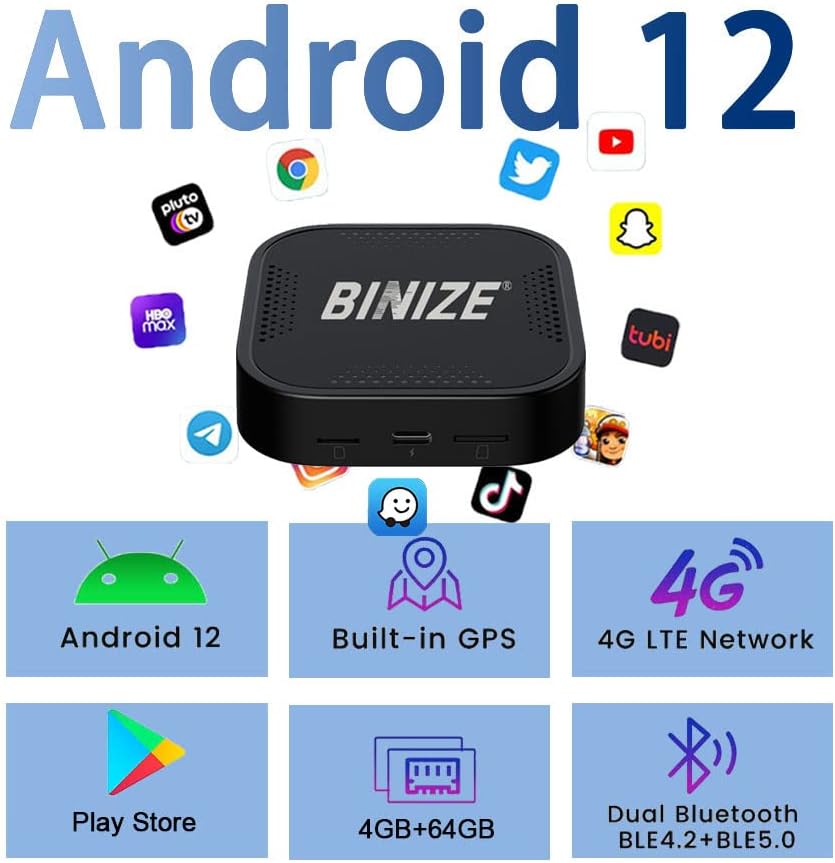 binize android 12 wireless carplay ai box 464g wireless carplay wireless android auto adapter ai box for car with oem wired carplay multimedia vid