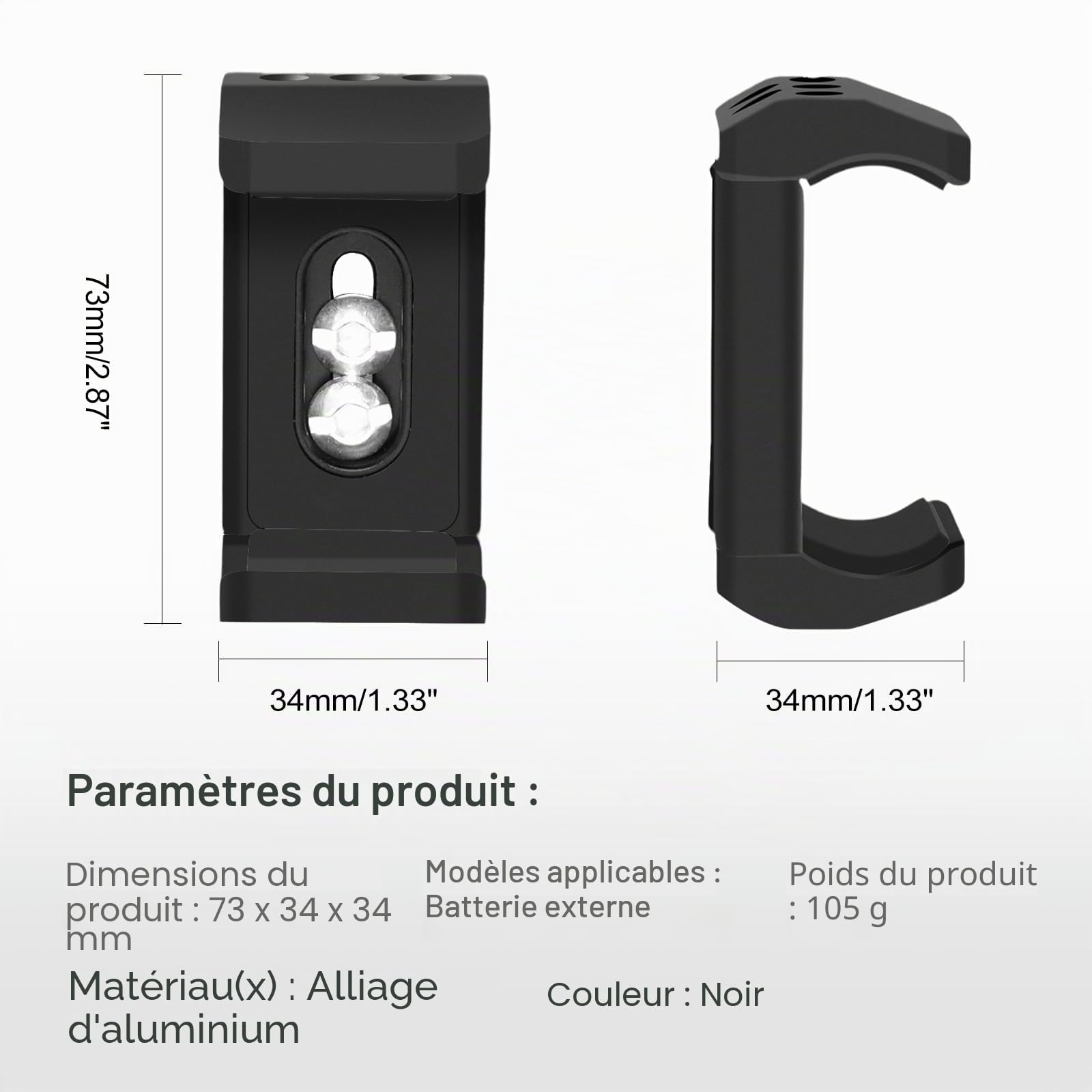 Support de Montage de Pince de Puissance Mobile réglable, Support d'alimentation Mobile Coulissant pour Alimentation de 55 mm ~ 85 mm pour Appareil Photo ou caméscope