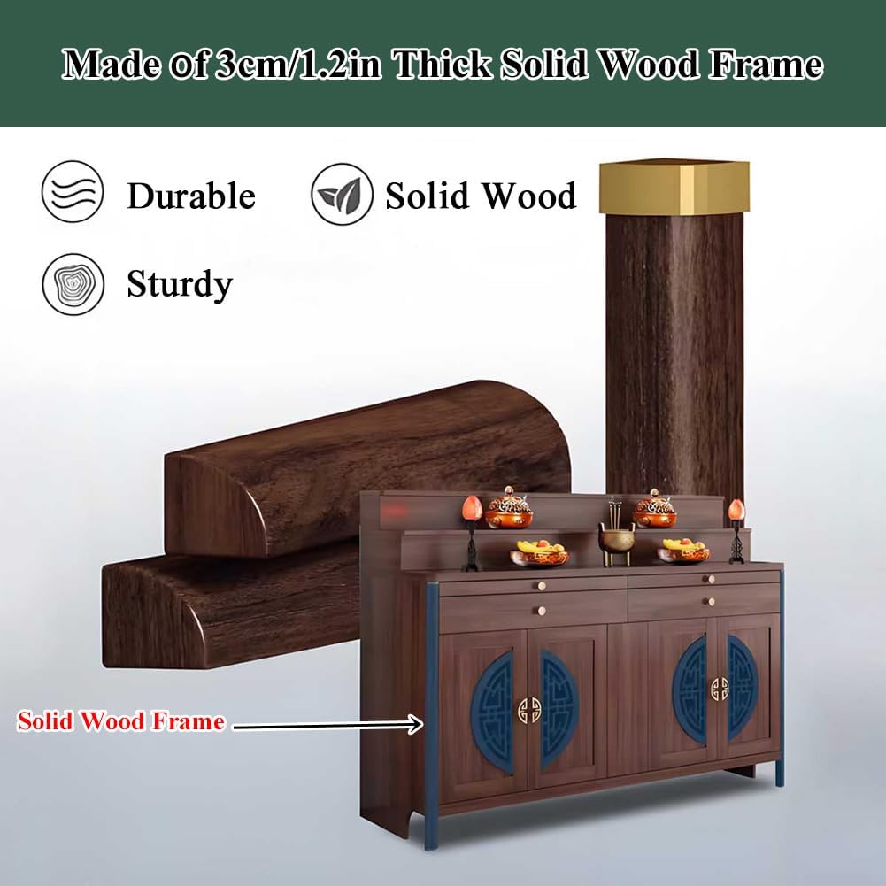 Solid Wood Frame Personal Shrine Altar Table, Buddha Niche Chinese Cabinet with Large Storage Cabinet, Meditation Prayer Table with Drawer (Dark Brown, 126cm/49.6in)