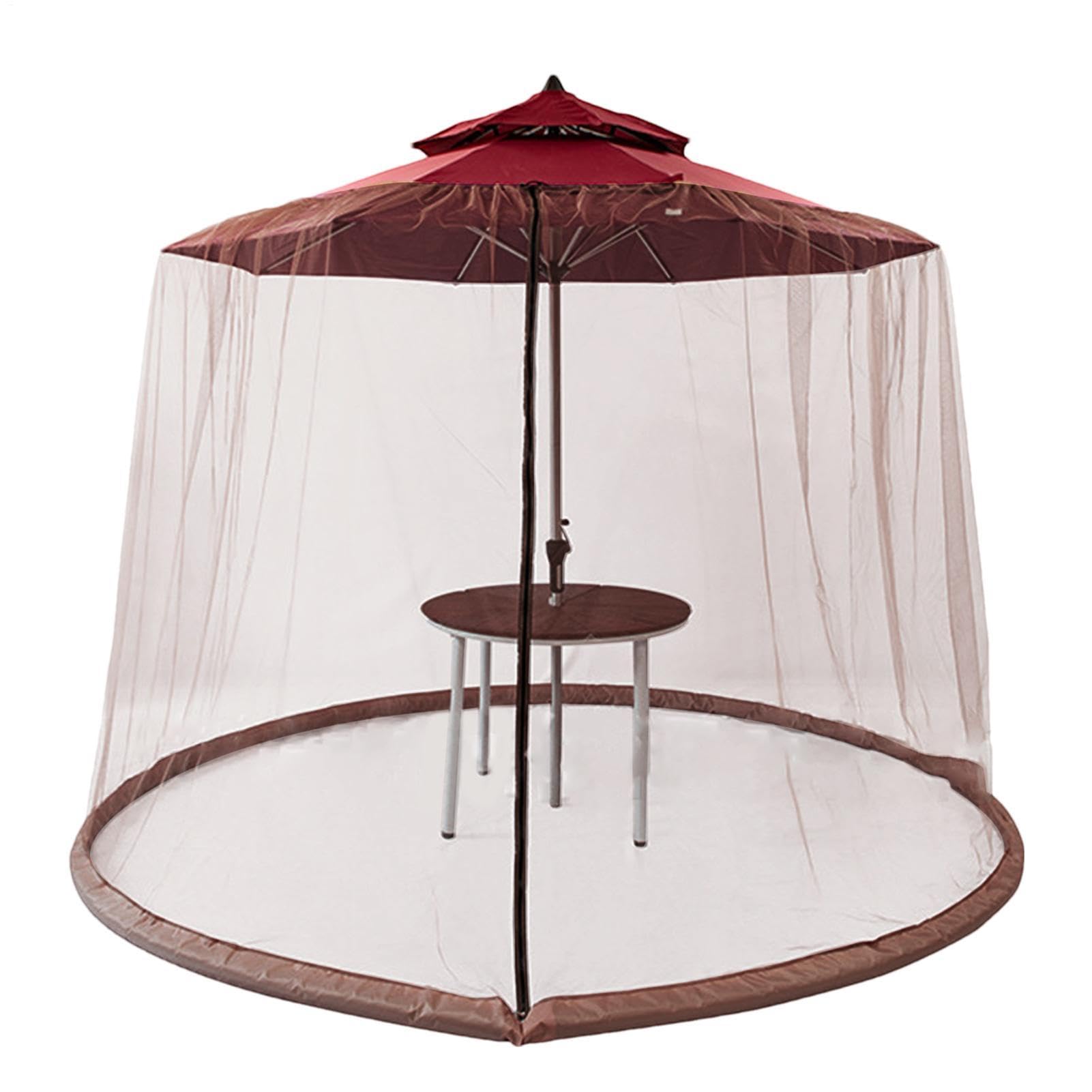 Filet de parasol de terrasse – Moustiquaire d'extérieur en maille de 3 x 2,3 m avec fermeture éclair, abri de parasol de protection, abri de jardin en maille pour une utilisation confortable en