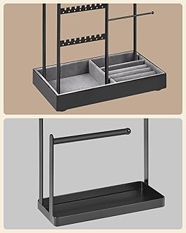 SONGMICS JJS021B01 Jewellery Stand, Jewellery Holder, Metal Frame, Jewellery Tray Velvet, Jewellery Storage for Necklaces, Bracelets, Earrings, Stud Earrings, Rings, Gift Idea, Black