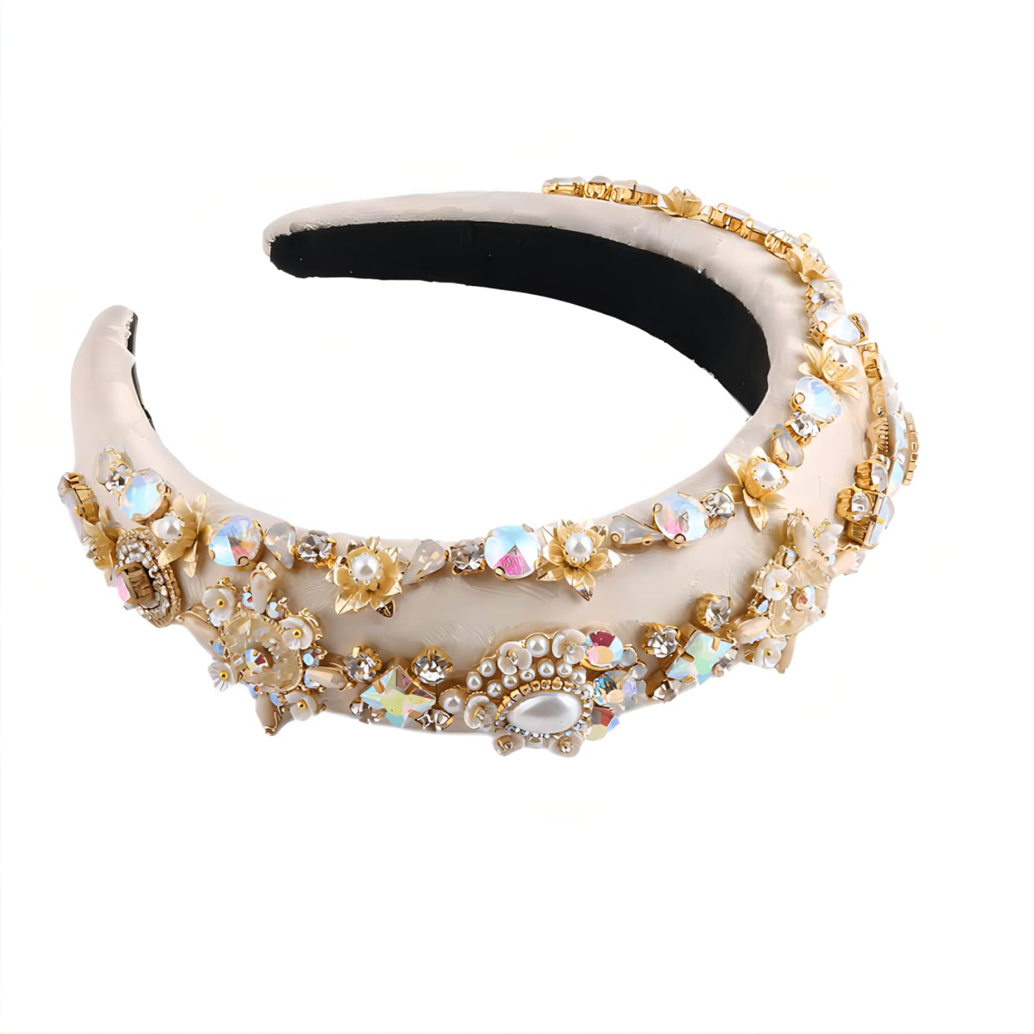 Women's Fashion Rhinestone Hair Accessories Headband, Gorgeous Vintage Thick Sponge Headband Women Gift Rhinestone Crystal Headband, Headband Accessories Headwear Jewelry, creamy-white