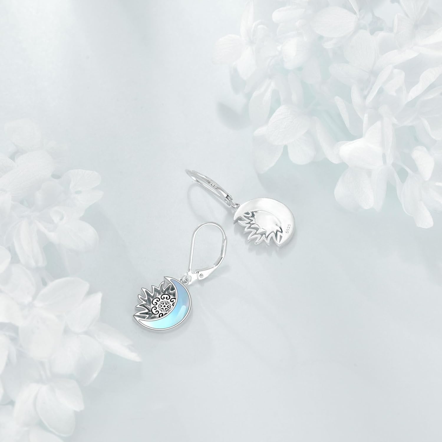 Sun and Moon Earrings 925 Sterling Silver Moon Earrings Sun Earrings Sun and Moon Dangle Earrings for Women Mom Friends - Image 3