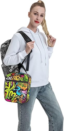 Miniatura 7 de RLDOBOFE Bolsa de almuerzo con estampado de graffiti con aislamiento impermeable, hielera para el trabajo, oficina, picnic, senderismo