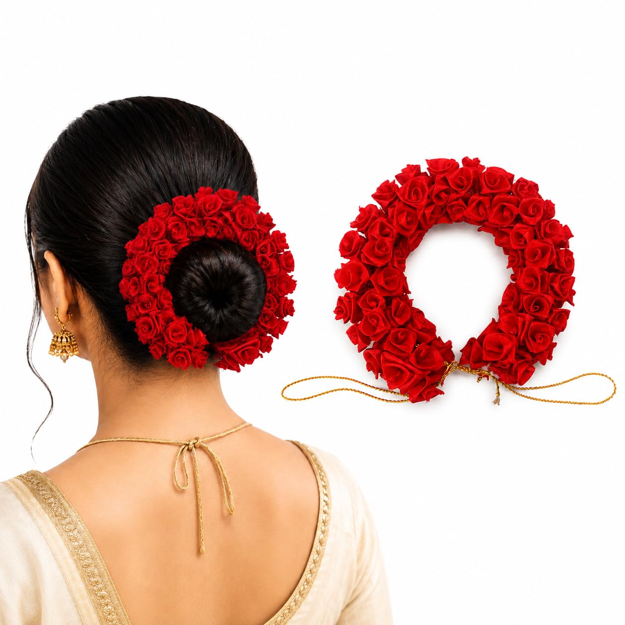Curated Cart Gajra for Hair, Artificial Gajra of Mogra for Hair Bun/juda/phool Hair Accessory for Girls & Women's (Pack of 1, Red)-image-19