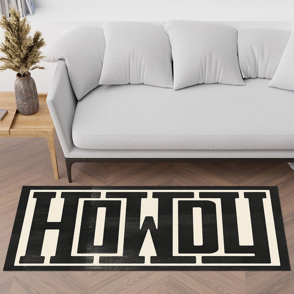 GUBIYU Farmhouse Howdy Door Mat Beige Area Rug for Bedroom Living Room Decor,23.6"x59" Decorative Home Indoor Outdoor Front Porch Door Mat,Black Trendy Stuff Howdy Preppy Decor Non Slip Bathroom Rugs