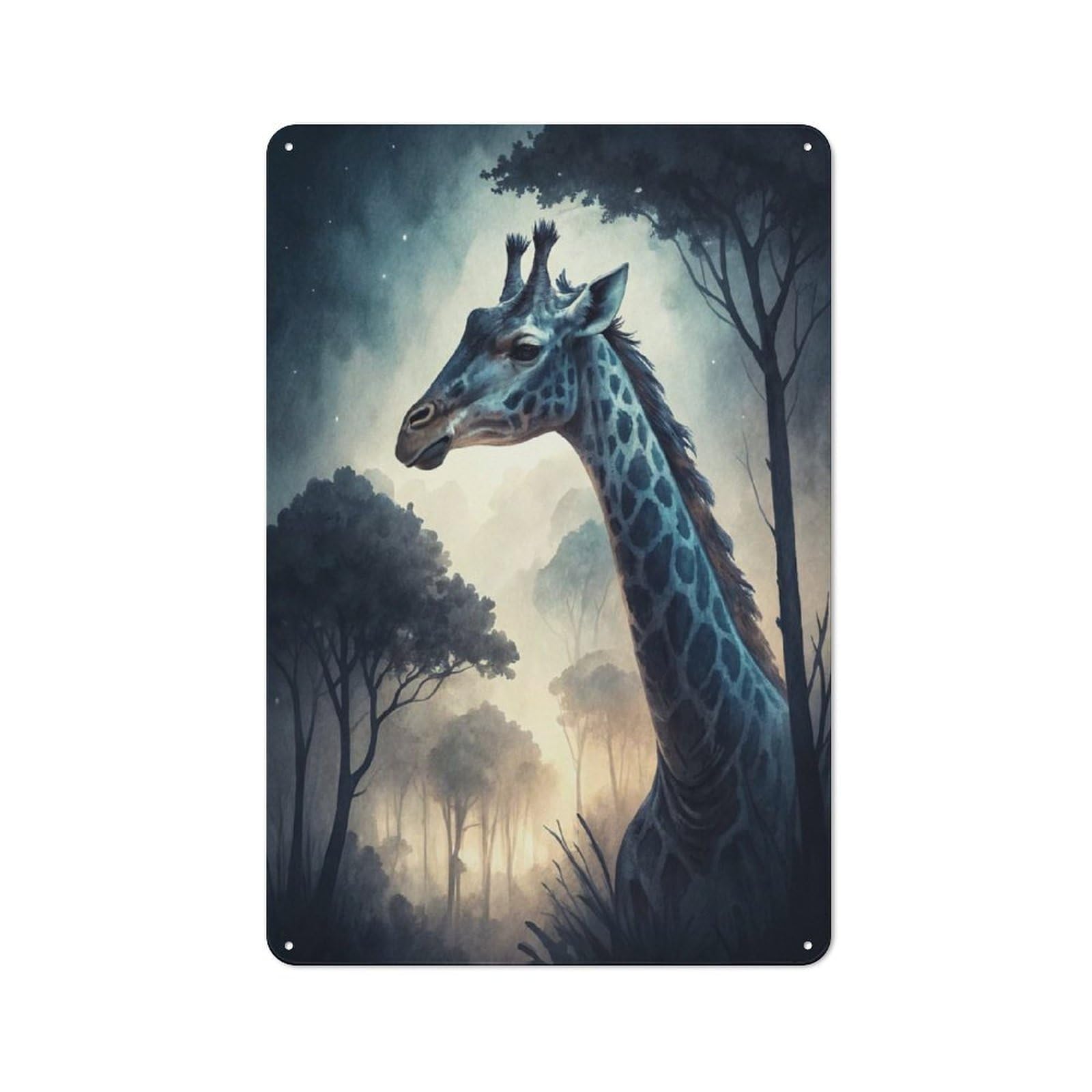 Junmoney Style-14 Country Metal Sign With Giraffe In A Misty Forest Design 30X20cm, Barn Style Rustic Kitchen Decor For Farmhouse Kitchen, Pantry Or Dining Area