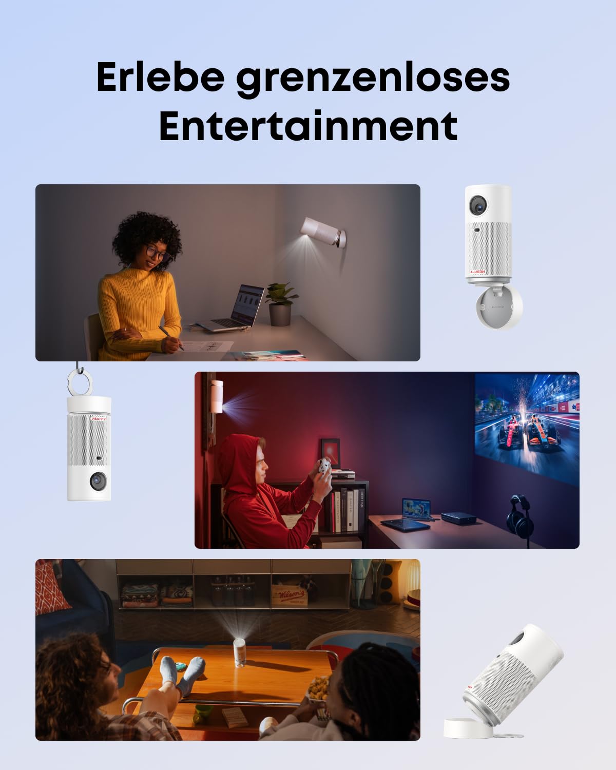 NEBULA Capsule Air Projektor mit Google TV, offiziell Lizenziertes Netflix, 720p Smarter Mini-Beamer mit WLAN & Bluetooth, 2 Stunden Akku, Dolby Digital, ultrakompakt für Flexible Nutzung