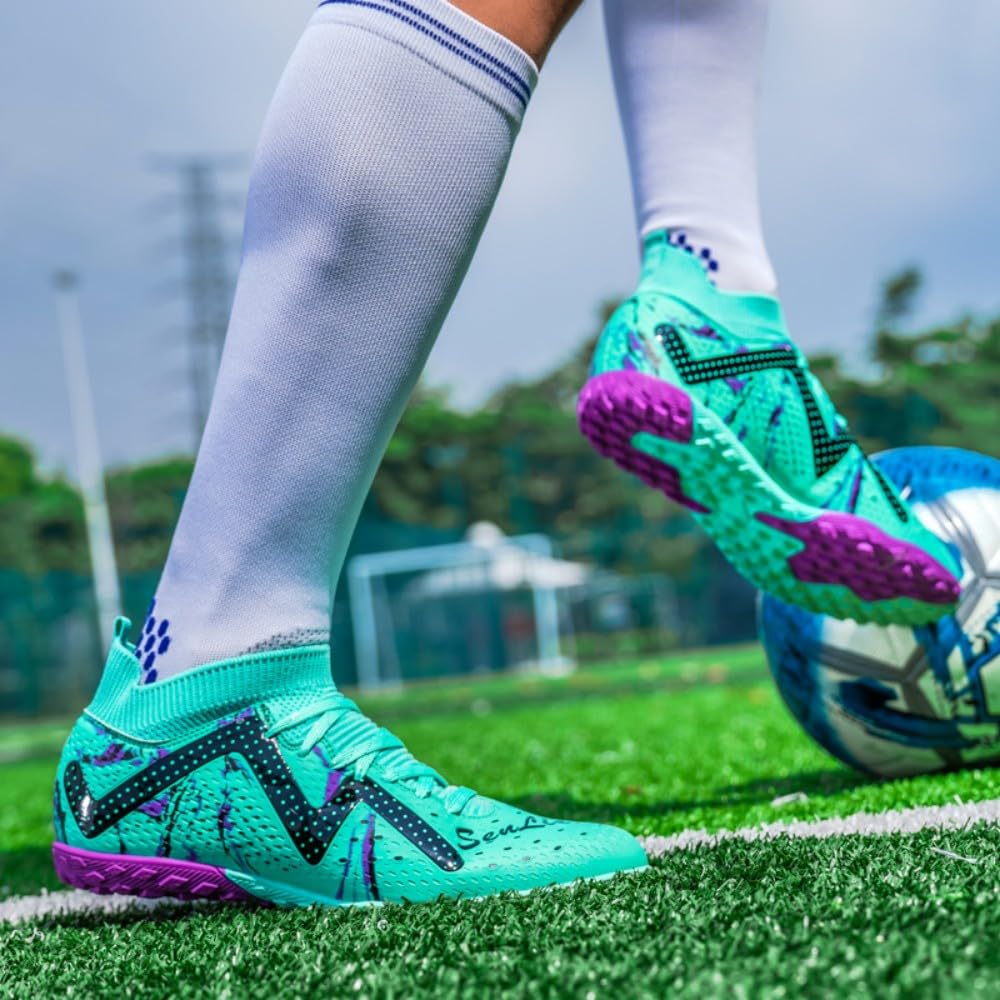 Scarpe da Calcio Unisex TF Interno/Prato Artificiale - Media Alte con Lacci, Maglia Leggera e Traspirante, Tacchetti Antiscivolo
