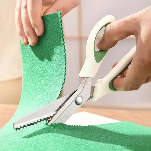 Pinking Shears, 9" Heavy Duty Stainless Steel Zig Zag Cut Sewing Scissors with 5mm Serrated and Comfort Grips, Professional Handheld Dressmaking for Sewing Fabrics Leather and Craft Paper, Green