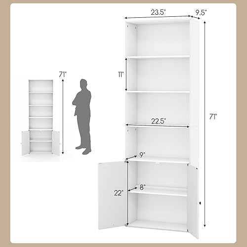 Miniatura 3 de Tangkula Estantería alta con puertas, estantería independiente de 71 pulgadas de alto con 6 estantes y armario de 2 puertas, estante de exhibición