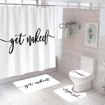 White Shower Curtain Get Naked Shower Curtain Bathroom Set, Funny Durable Waterproof Polyester Shower Curtain for Bathroom Bath Decor with Hooks 71 * 71 inches