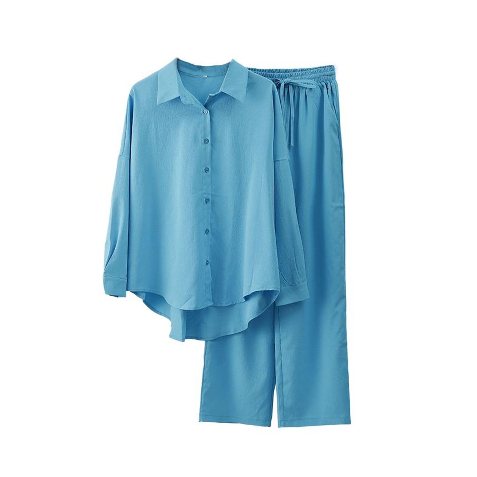 Lu's Chic Women's Long Sleeve Suits 2 Piece Outfit Seersucker Holiday Chic Cozy Fall Long Sleeve Top With Pants Set