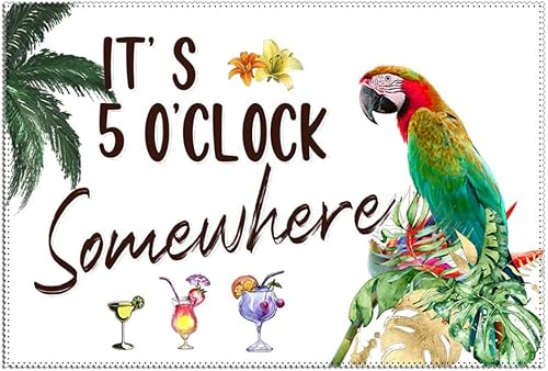 Manteles individuales resistentes al calor It's Five O'clock Somewhere Parrot de 12 x 18 pulgadas, manteles individuales antideslizantes de tela