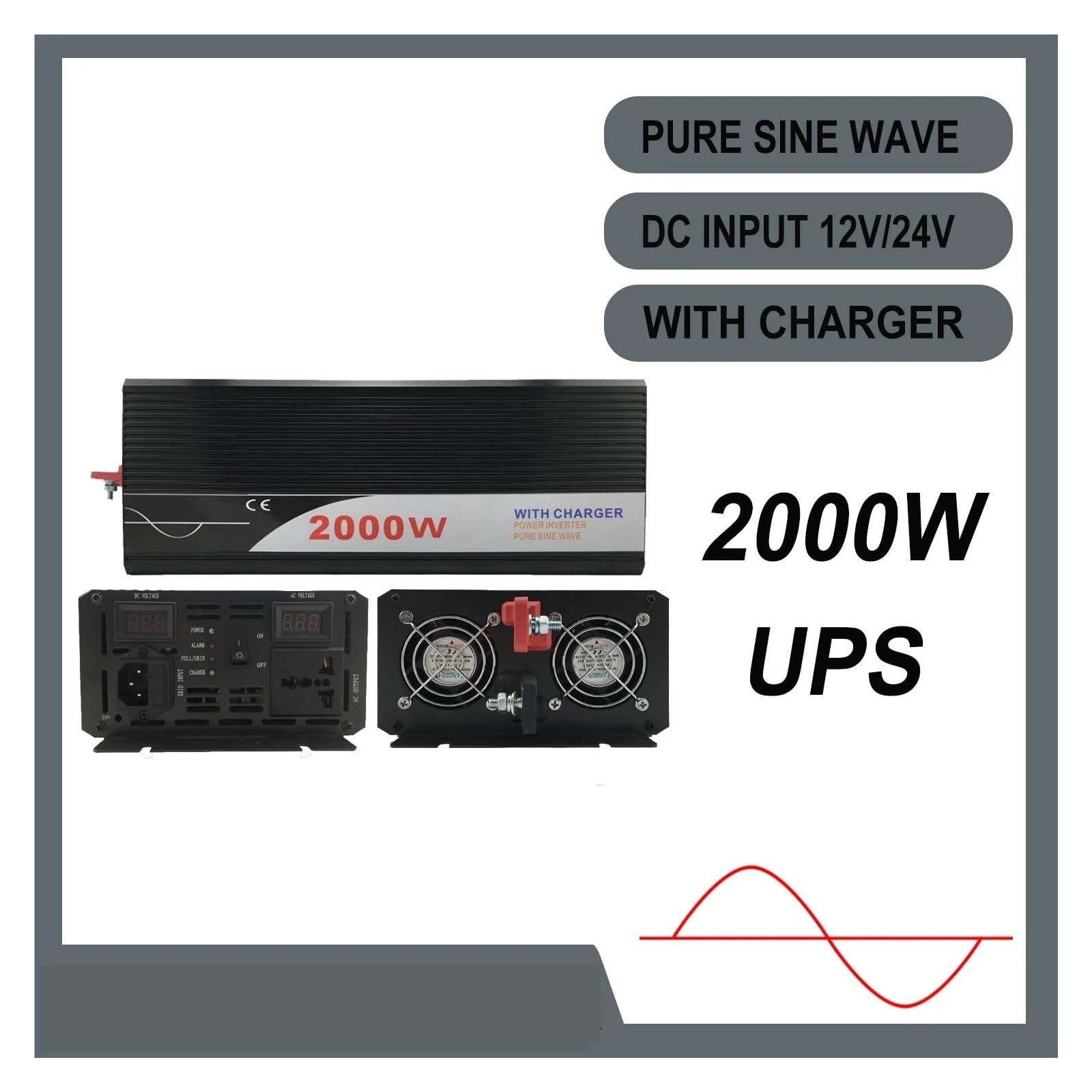 Inversor Onda Sinusoidal Pura 2000 W con Cargador 12 V 24 V 48 V CC A CA 220 V 230 V 240 V Inversor Solar UPS(12V,220-230V)