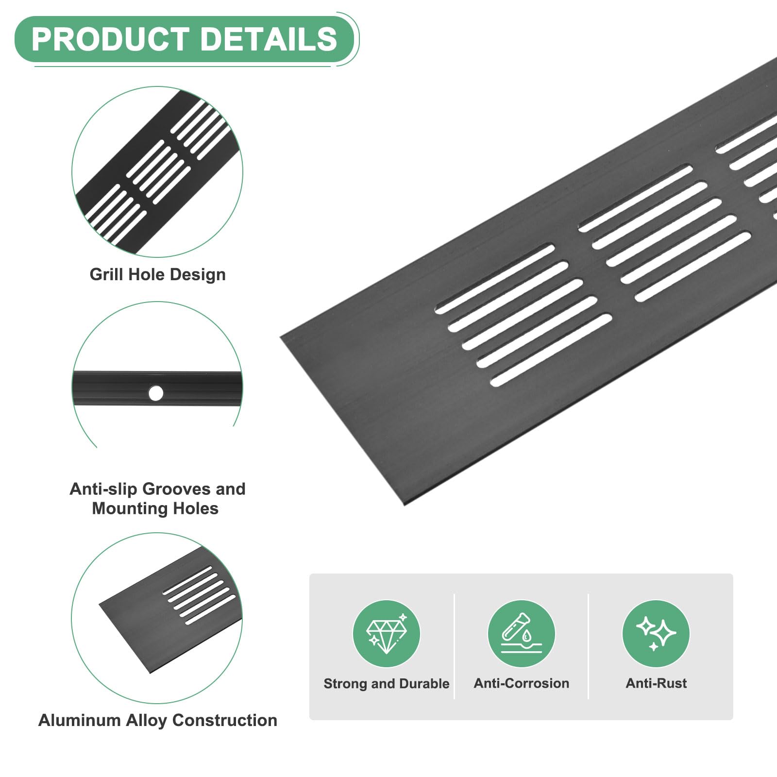 M METERXITY 2-Pack Door Vents for Interior Doors 8 x 2 Inch/ 200 x 50mm Aluminum Alloy Ventilation Grille for Cabinet/Wardrobe/Shoe Cabinet - Image 2