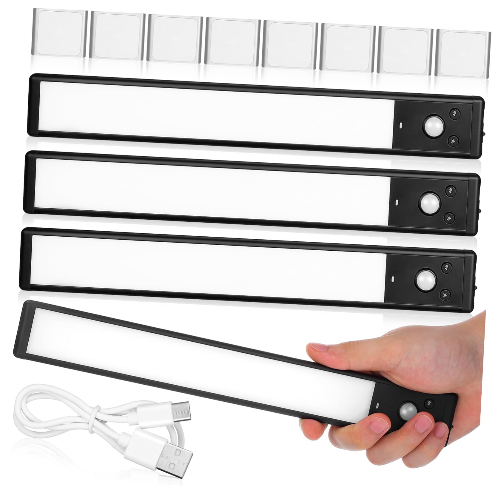 Yardwe 4 Pezzi Luci LED Sensore di Movimento Nero per Sottopensili Cucina e Scale, Design Compatto in Lega di Alluminio e Plastico Ampia Copertura Illuminante