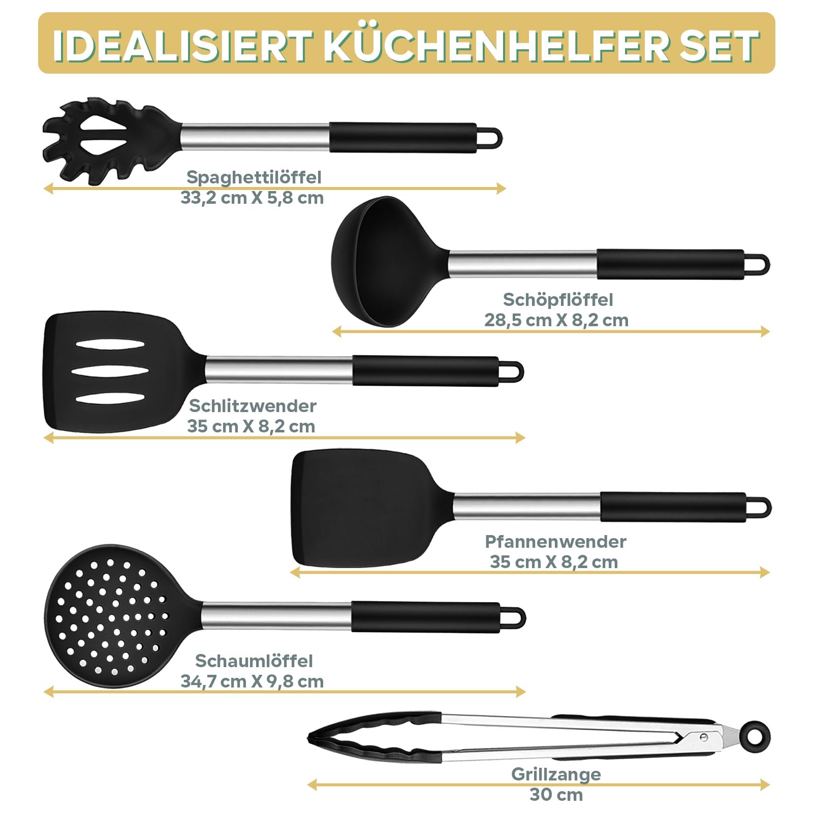 TEAMFAR Set Di 6 Utensili Da Cucina In Silicone Con Manico In