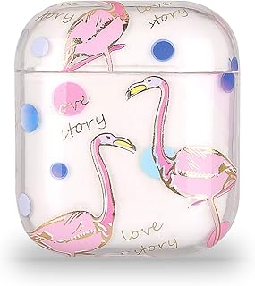 KimsCase Coque Compatible avec Apple Airpods 2 & 1 Case Plastique Rigide PC Dur Dure Transparente Mignon Kawaii Motif Drôle Antichoc Bumper Cute Protective Cover - Flamant Rose A