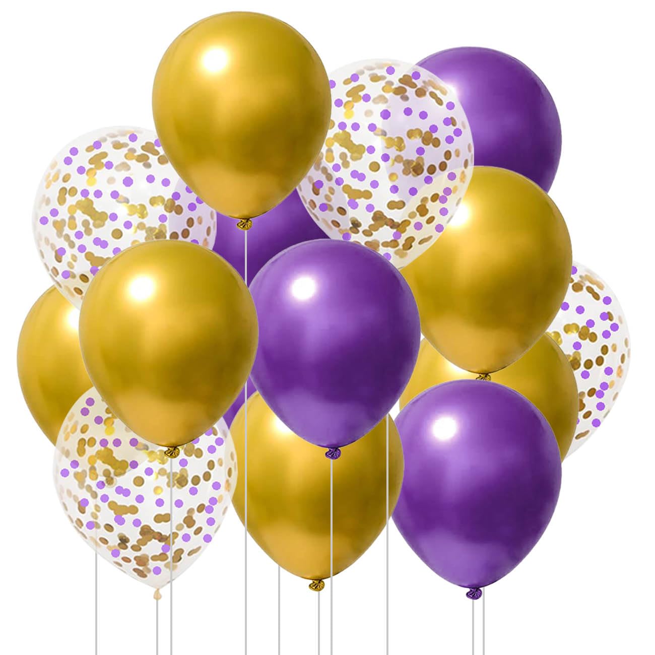 12inch Purple Gold Metallic Balloons, Purple and Gold Chrome Confetti Balloon for Party Decorations,Pack of 50
