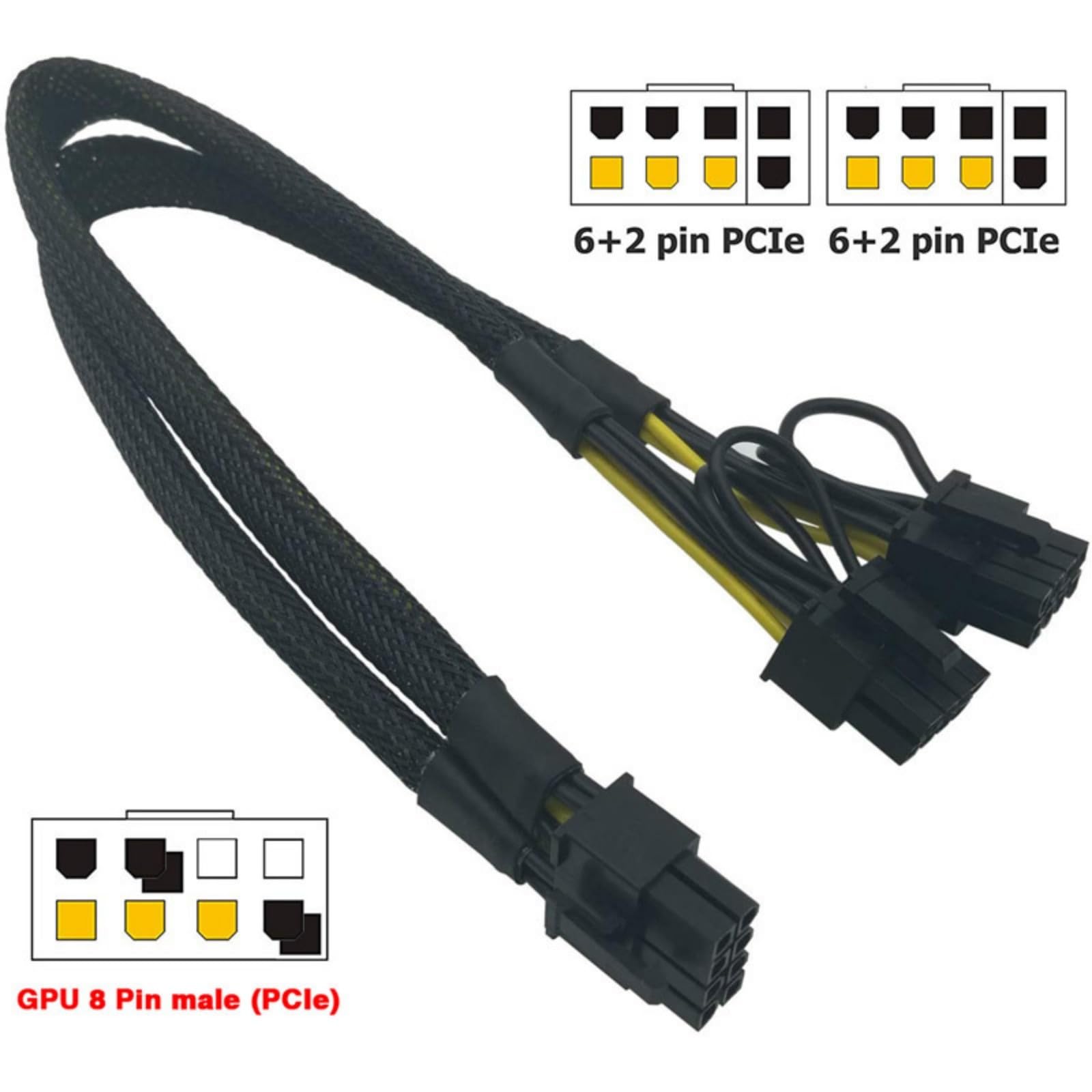 Fuhiueos CPU 8Pin Male to 2X 8Pins Male PCIE Converter for Mainboard CPU Power Adapter Y Splitter 8Pin Extension Cable 40cm