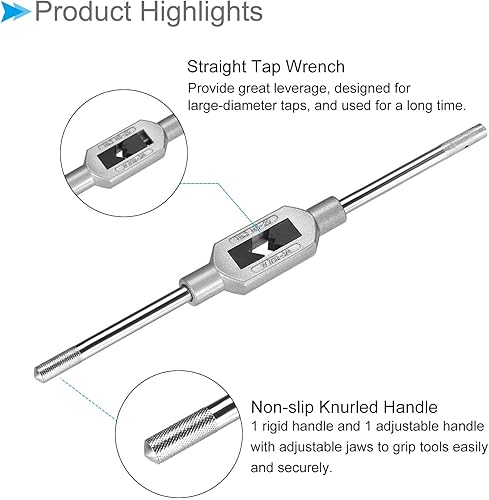 Vista 8 de Mango de llave de grifo, ajuste M1-M8 W1/16-1/4 tamaño de grifos, aleación de zinc y acero al carbono, herramienta de mano de roscado ajustable