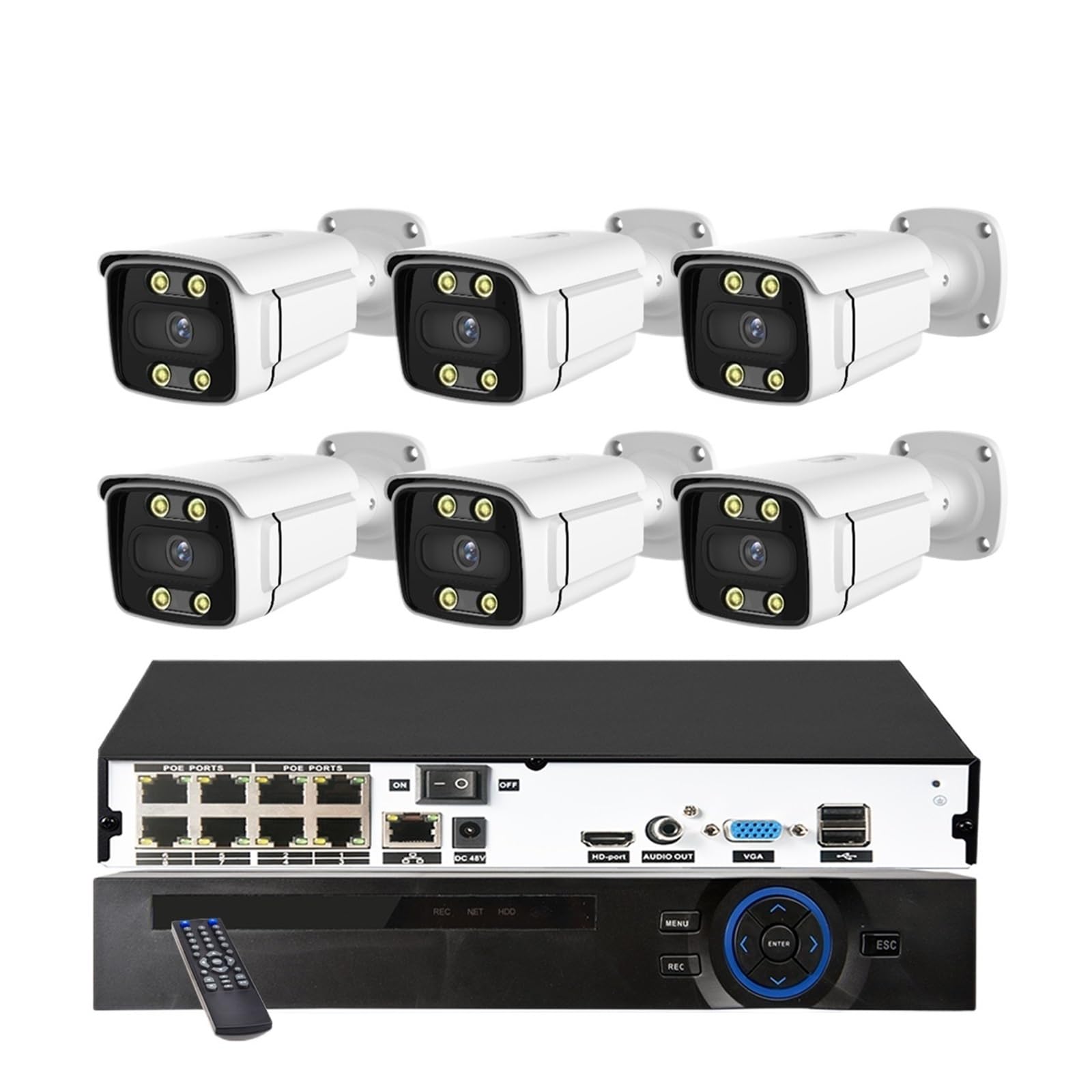 System Kamer Bezpieczeństwa 8CH 4K NVR 8MP Z Detekcją Twarzy, Kolorową Kamerą IP Noktowizorem POE, Dwukierunkowym Systemem Monitoringu Audio I Wideo 2K Wykrywanie Ruchu(1T,8 NVR x 6PCS 4K)