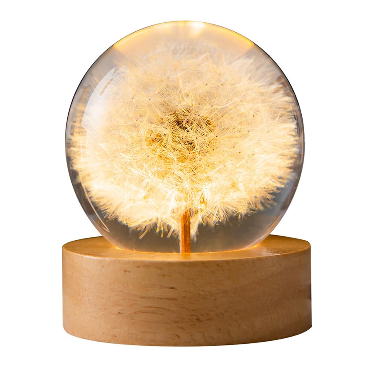 Preserved Dandelion Crystal Ball Night Light, 3D Crystal Ball Night ...