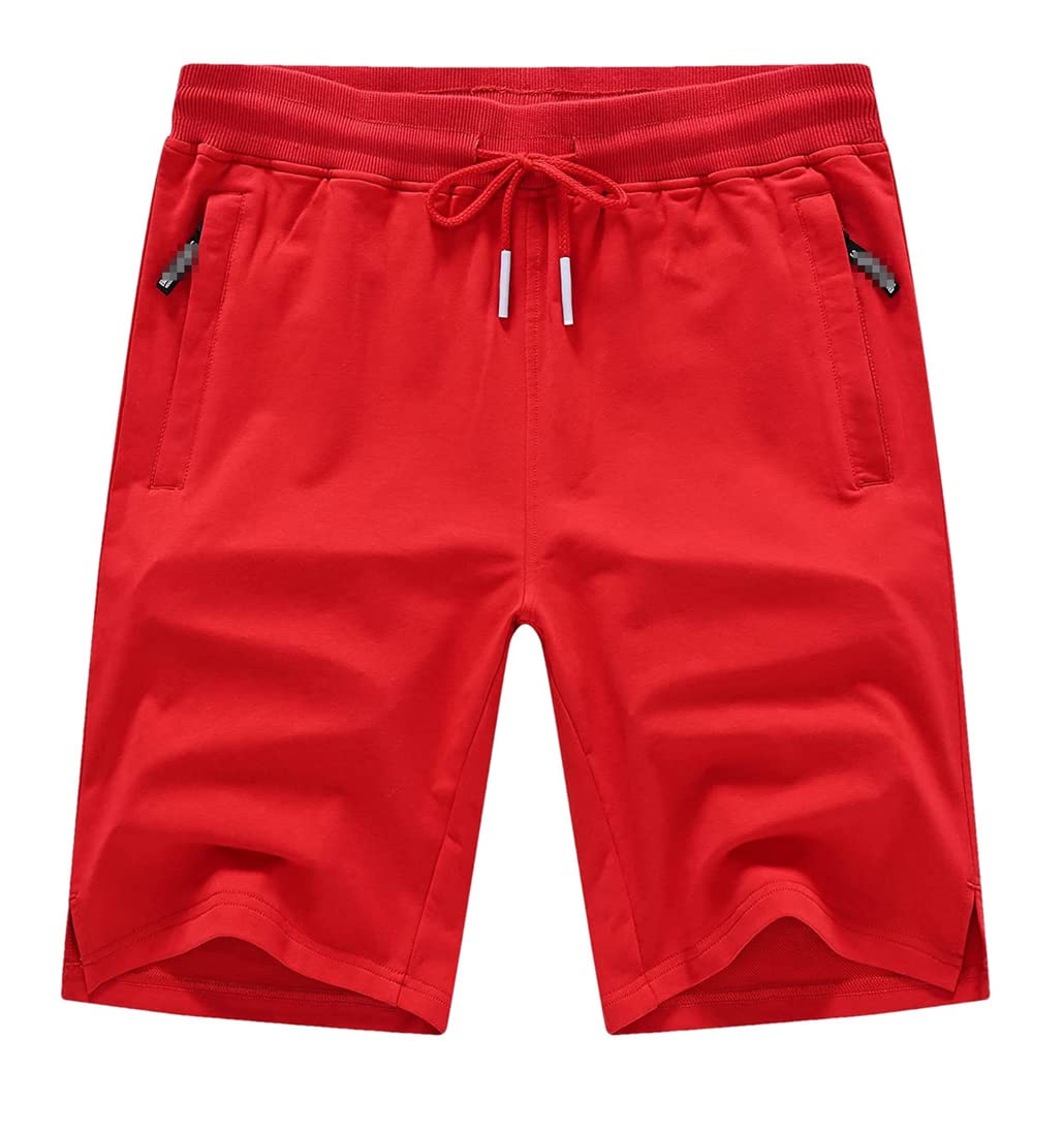 Męskie spodenki ze sznurkiem bawełniane slim fit elastyczne spodenki sportowe męskie codzienne spodnie dresowe do biegania odzież męska, Czerwony, 36W