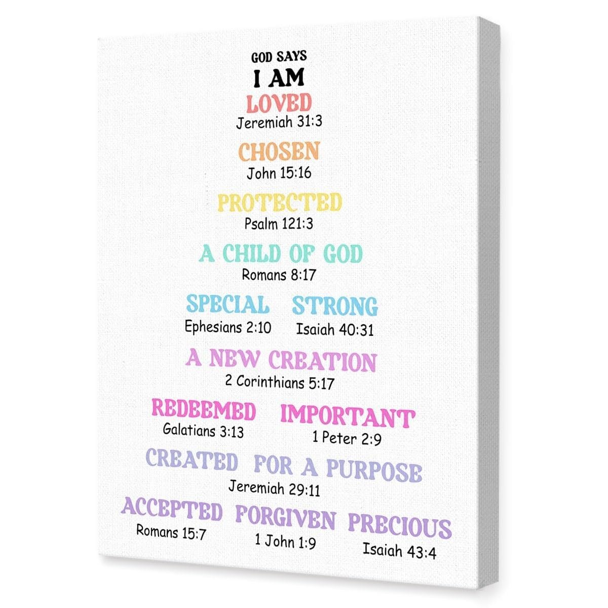 SSOPTMCB Affirmations Gods Truths for, I Am a Child of God Wall-Art, Motivational Christian Poster for Girls Room and Boys Room(Framed,16x24inch(40x60cm))