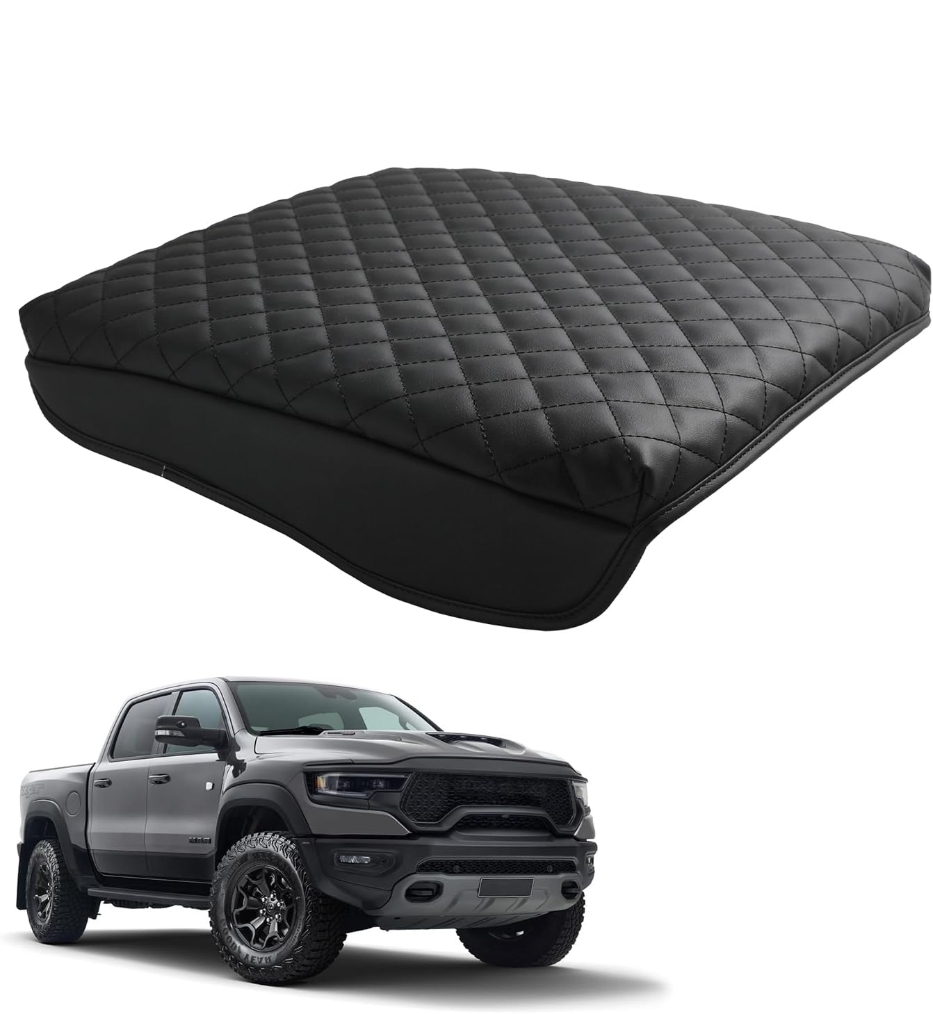 Photo 1 of LINOAH Center Console Cover Compatible with 2019-2024 Ram 1500 Armrest Cushion Pad Cover, PU Leather for Dodge Console Cover Anti-Scratch for Ram 1500 Accessories Height-enhancing