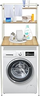 HZOPUTLH Washer and Dryer Storage Rack, 3 Tier Over The Washer and Dryer Storage Shelf, Bathroom Space Saving Organizer Shelves Space Saver Standing Rack for Bathrooms, Laundry Rooms (White+ Log)