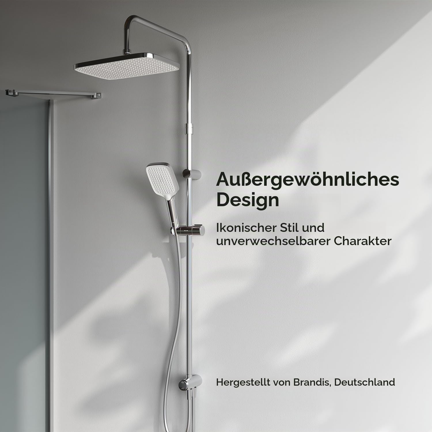 AM.PM Duschset ohne Armatur, Chrom Edelstahl Duschsystem, Wassersparend Regendusche set, Überkopfbrause set, Duschgarnitur, eckige Kopfbrause 21x30cm Func