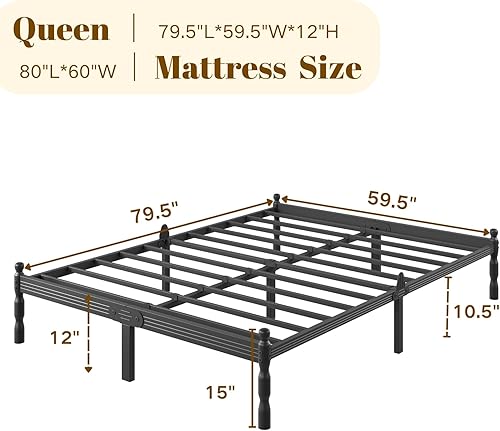 Miniatura 2 de COMASACH Base de cama resistente tamaño Queen con almacenamiento y tapón de colchón, marco de cama de metal con plataforma, no necesita somier,