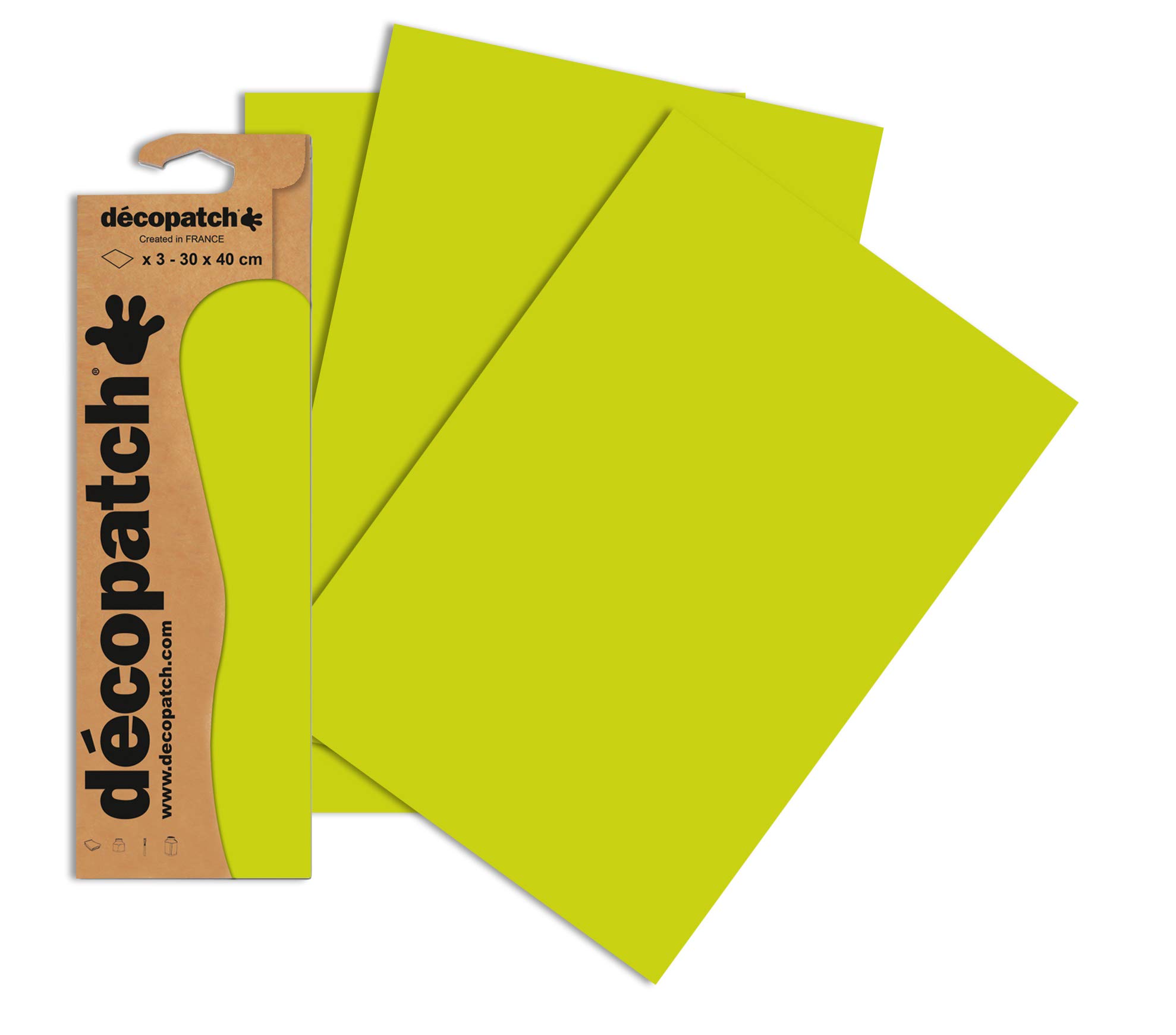 Décopatch - Ref C295O - Bright Green Print Paper Pack - Each Sheet 30 x 40cm, Pack of 3 Paper Sheets - Best Used With Décopach Glue & Varnish, Bright Green