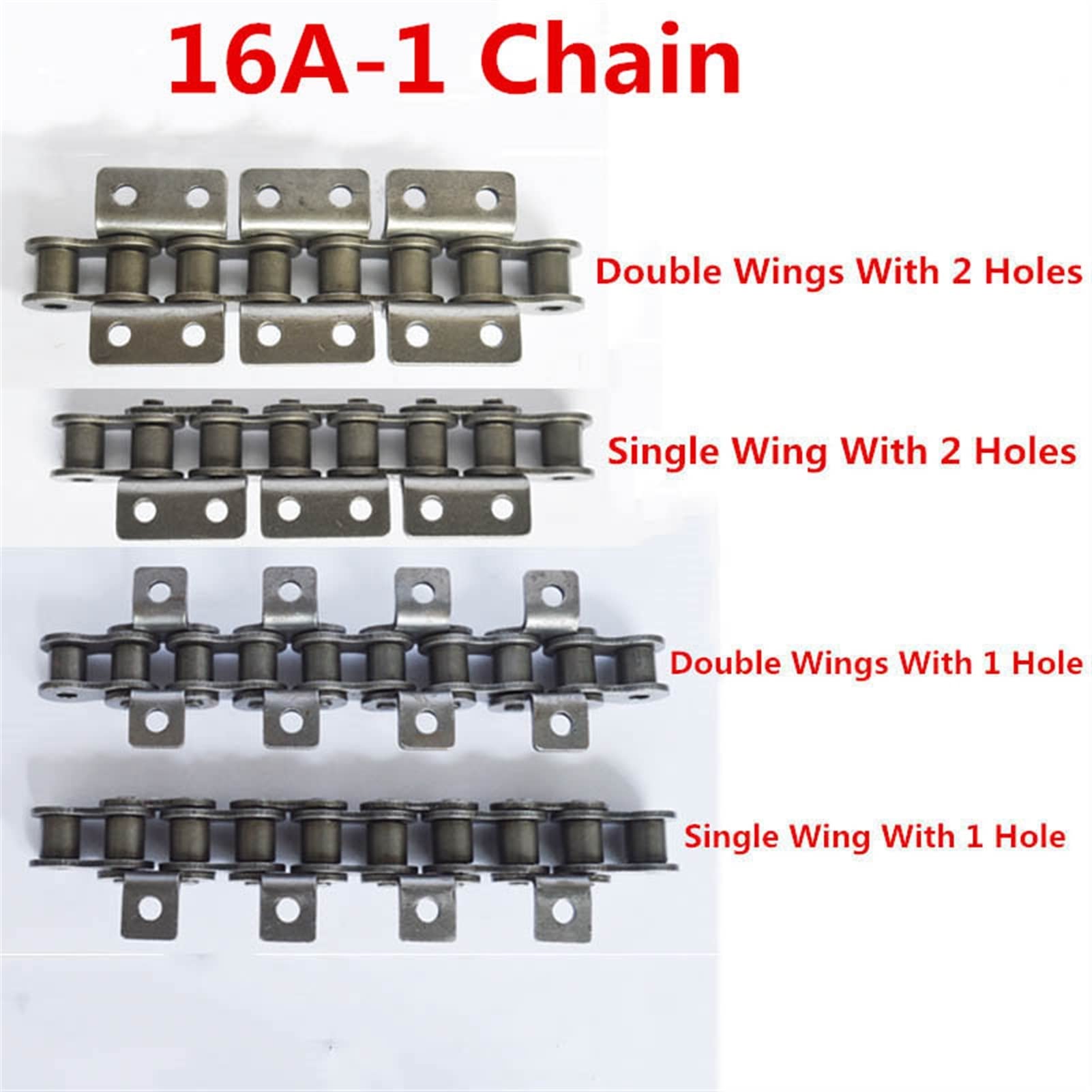 1PCS1.5M Length 60 Links 16A-1 Short Pitch Conveyor Chain with K1,K2 Attachment MINGPING (Color : 2 Holes, Size : 16A-1_Double Wings)