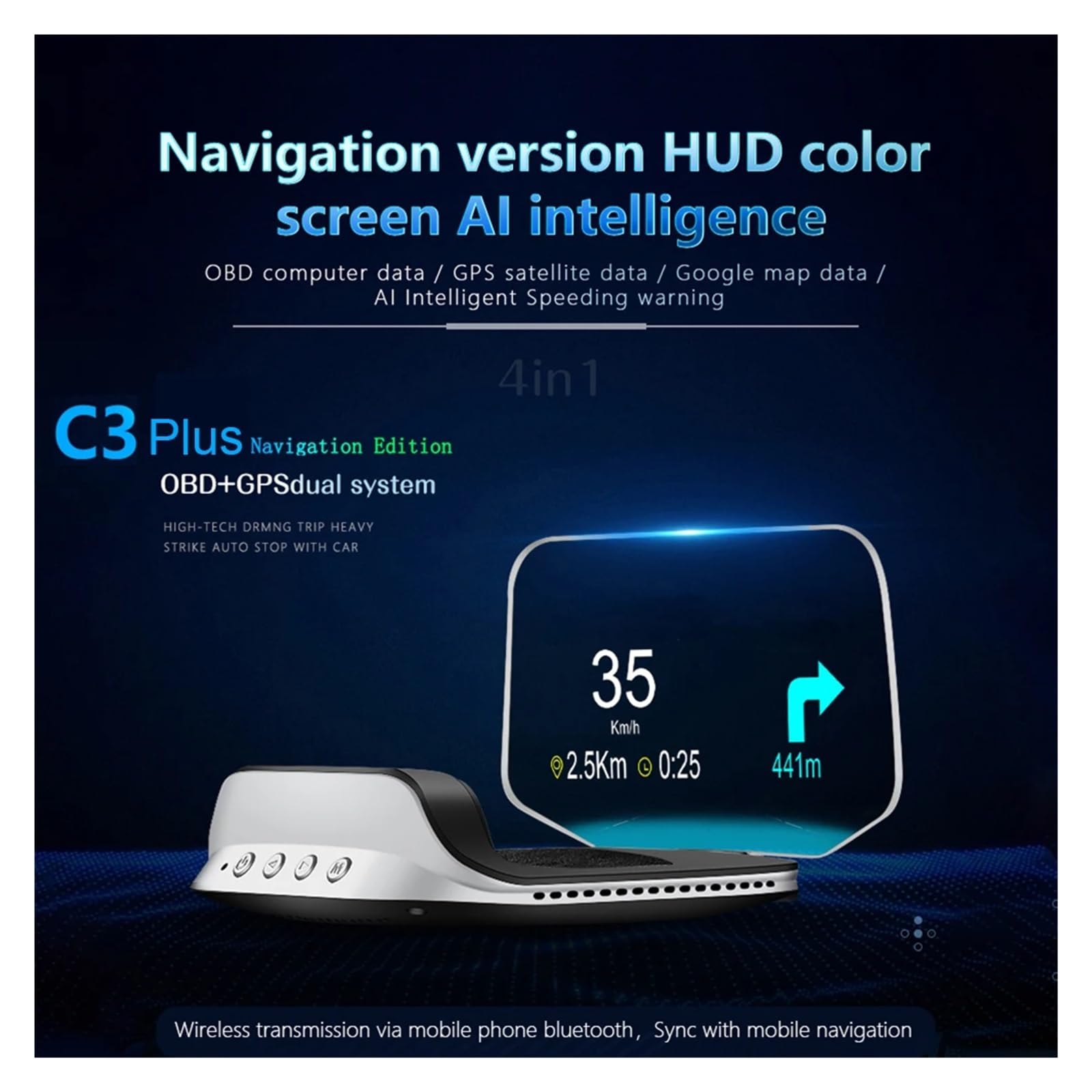 C3 12V Coche HUD OBD2 Pantalla Frontal Navegación GPS Velocímetro Digital A Bordo Proyector De Computadora OBD 2 Prueba De Escáner para todos los vehículos