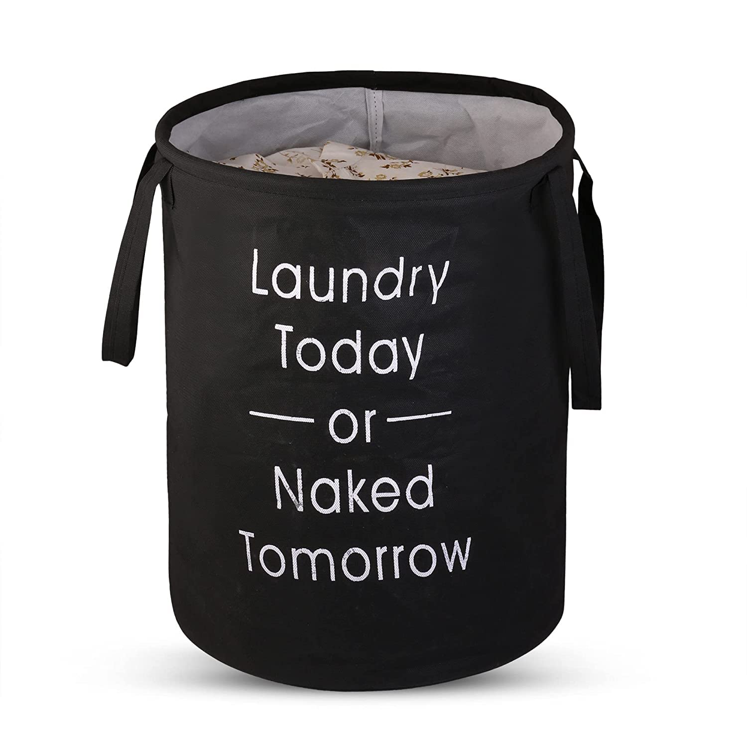 Agroha Non Woven Large Foldable Laundry Bag | Waterproof Storage Organizer with Handles | Multipurpose Clothes Basket for Home & Travel (Black), 15.5 x 18.5 Cm