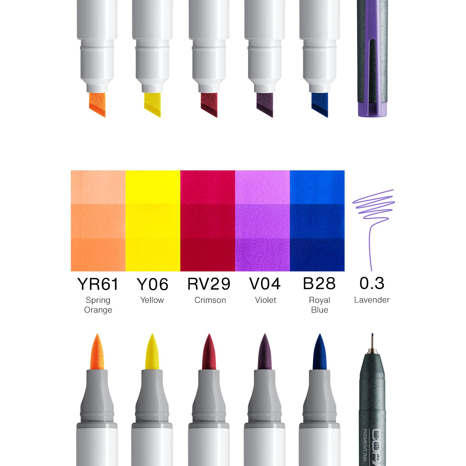 Copic Ciao Manga Kaito Marker Set with 5 Warm Orange and Blue Tones Including 1 Multiliner 0.3 mm in Purple, Twin Marker with Medium Width and Brush Tip - Image 3