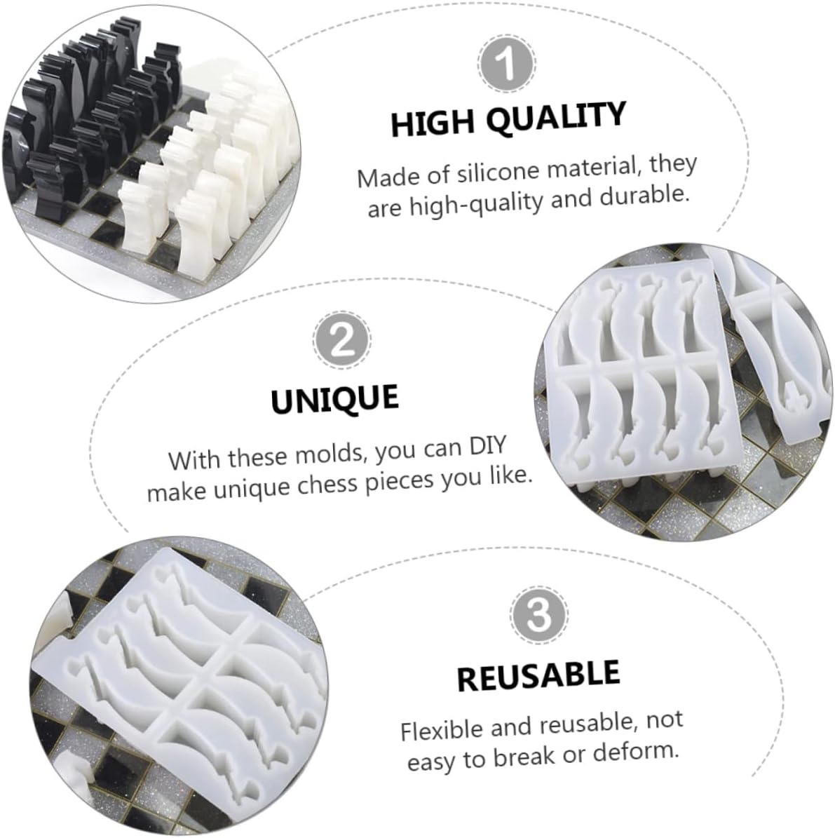 NUOBESTY 2pcs Chess Molds Silicone Moulds for Epoxy Resin Craft Chess Pieces Making Tray Flexible and Reusable Molds with Smooth Surface for Easy Release