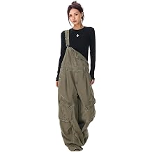Women's Casual Bib Overall Jean Romper Jumpsuit with Cargo Packets