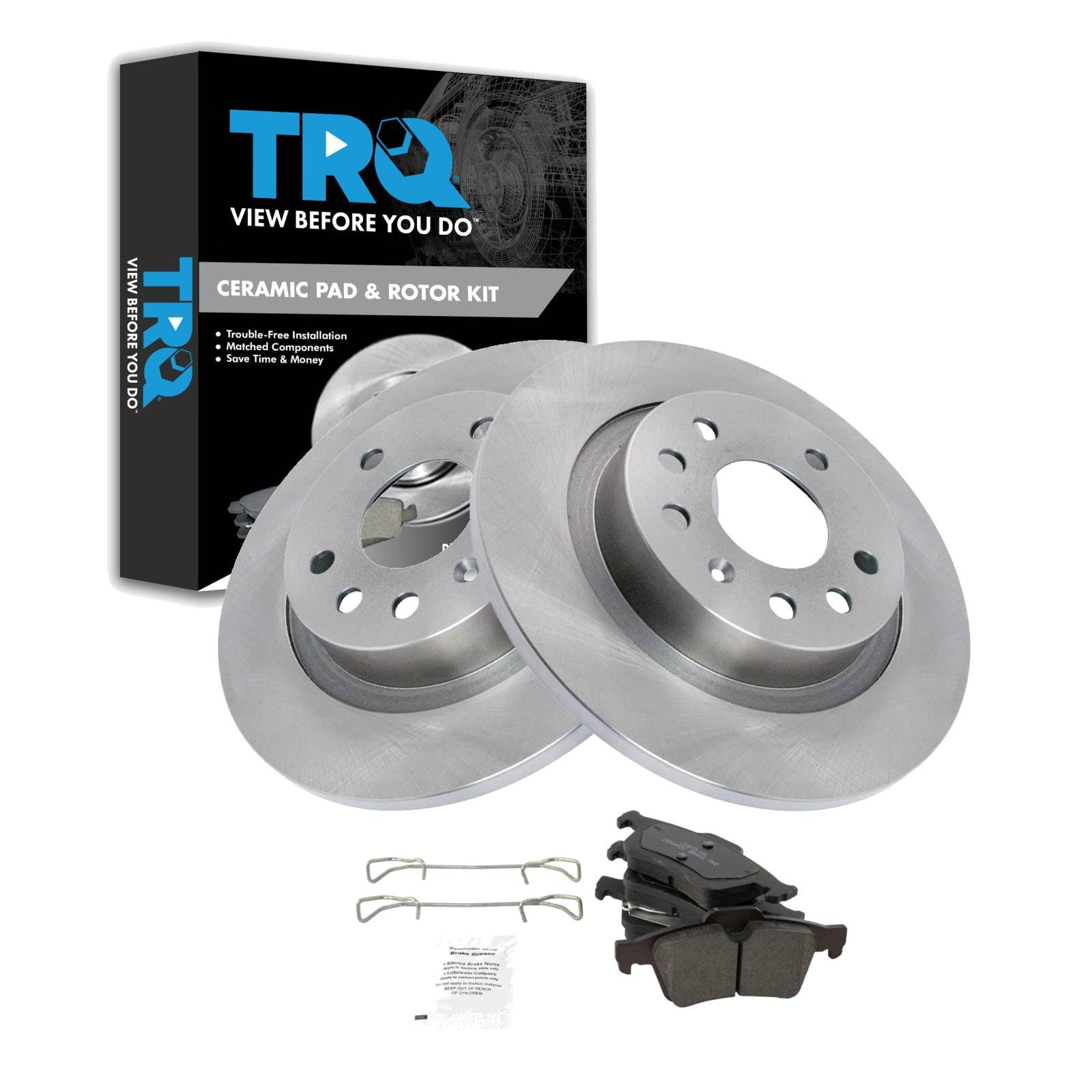 TRQ Rear Brake Pad and Rotor Set Ceramic Compatible with 2003-2003 Saab 9-3
