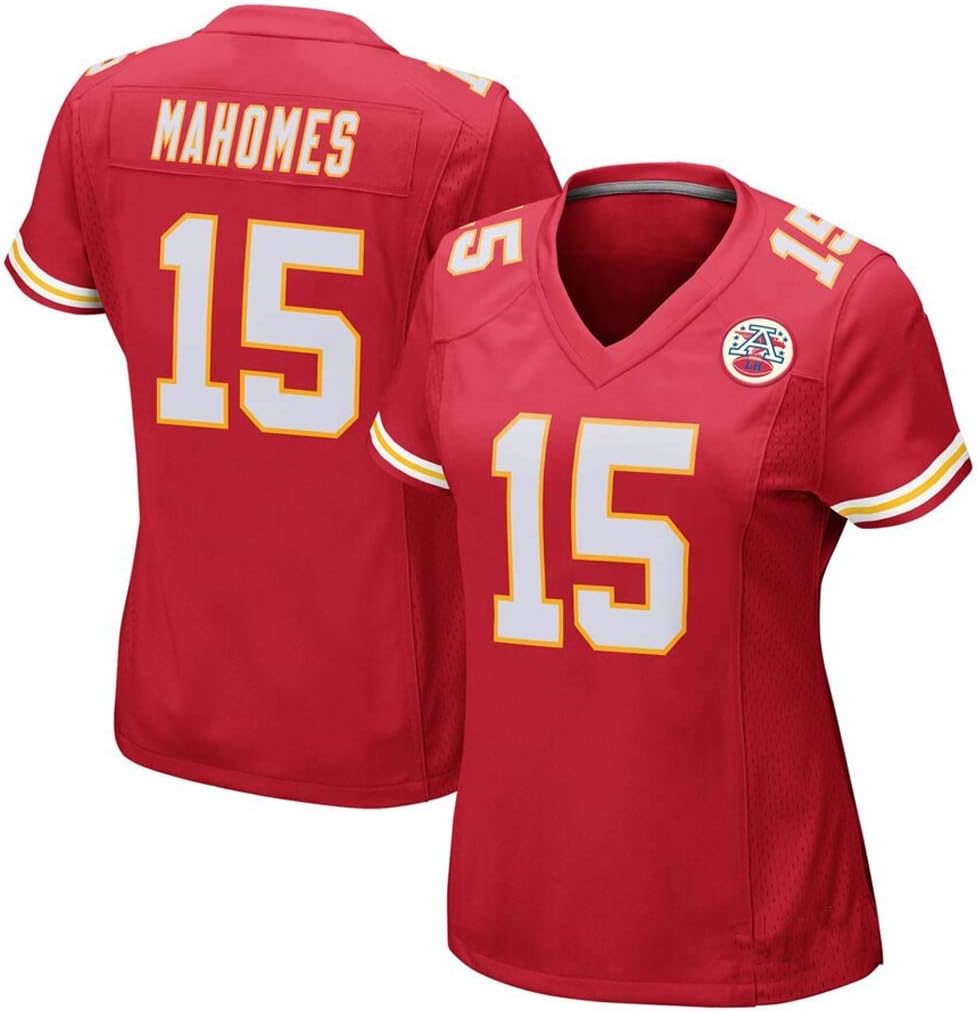 NFL Football Jersey Women's Kansas City Chiefs #15 Mahomes 87 Kelce Embroidered NFL Jersey Short Sleeve Sport Top T-Shirt