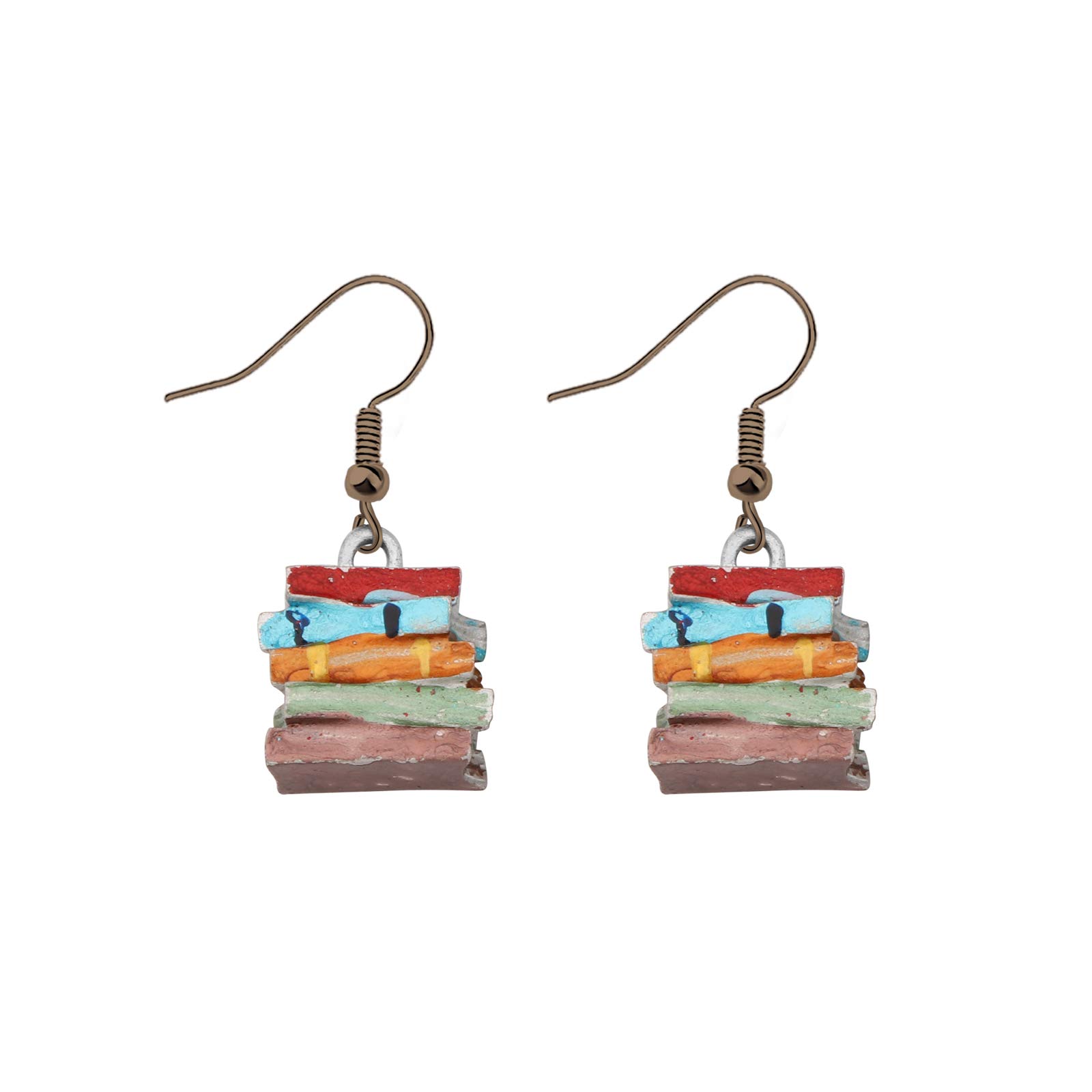 FAADBUKBook Lover Drop Earrings Multicolor Book Earrings Retro Library Pendants Earrings Gift For Friend Family