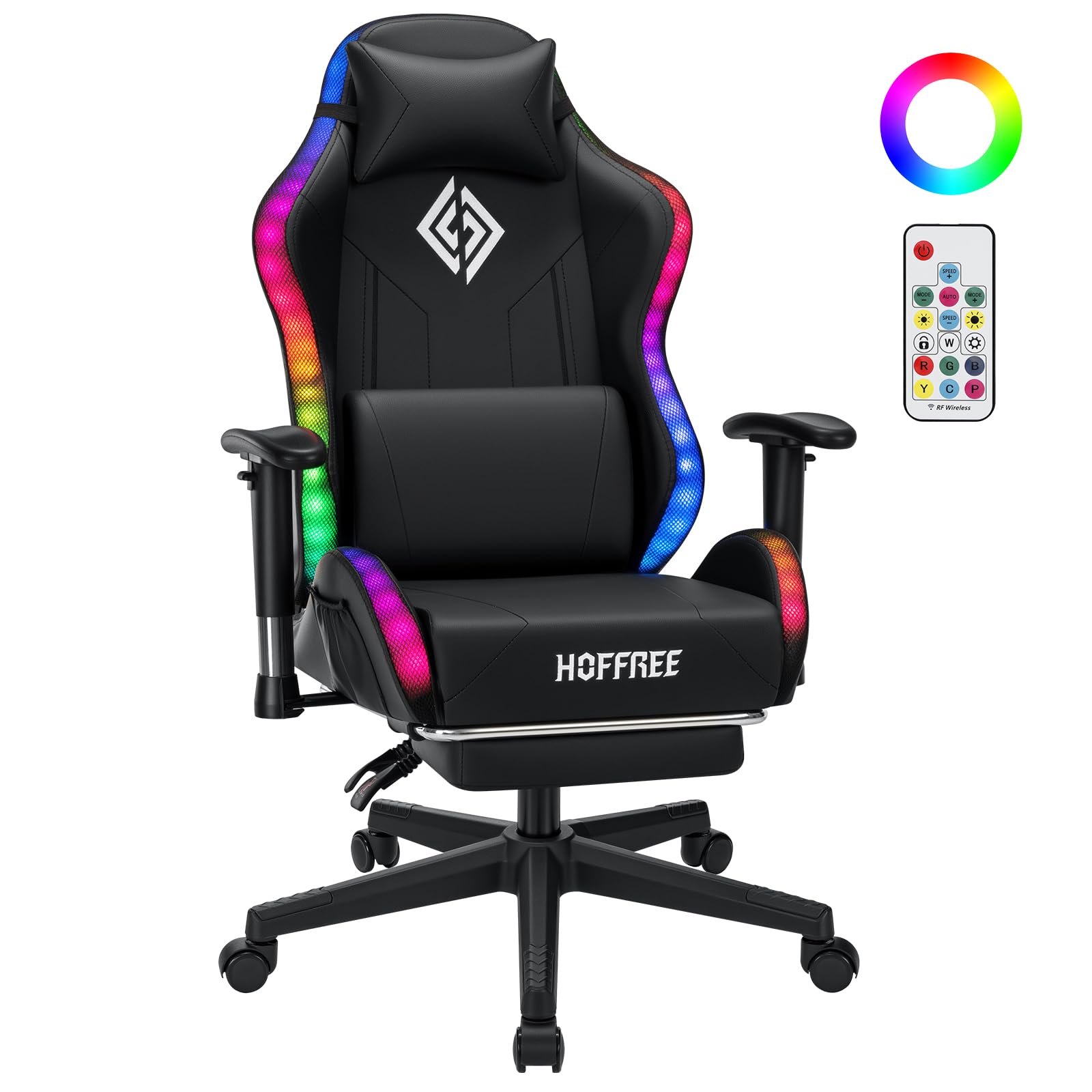 LED Gaming Stuhl für Kinder 155° Computer Stuhl mit RGB Lichter-Schwarz | Liegestühle mit Fußbrett;Ergonomischer Gaming Sessel für Teenager 6-15;PC Gamer Stuhl mit Lumbalstütze für Gaming und Lernen