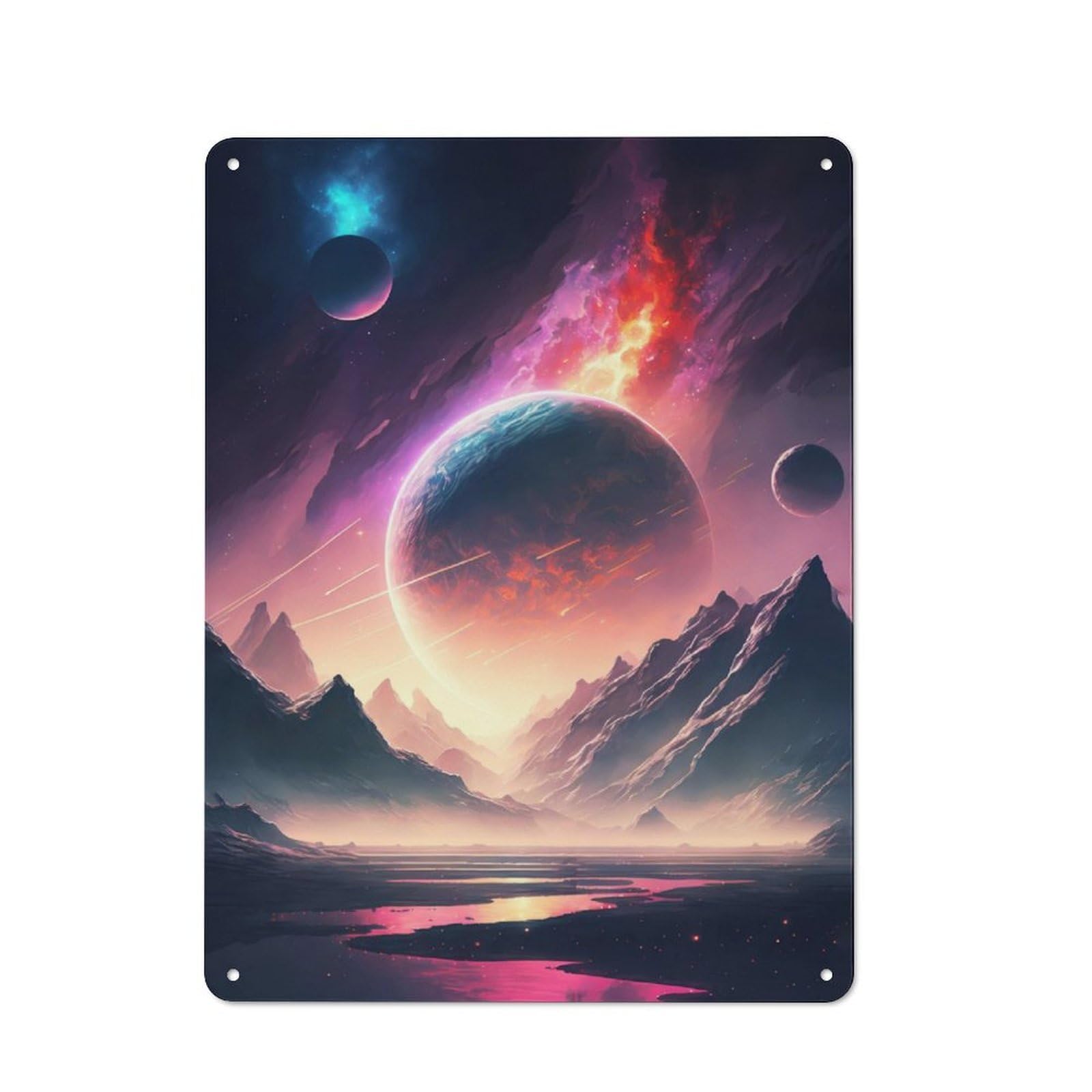 Junmoney Mountain Lake Cosmos Metal Wall Sign 40X30cm Featuring For Bar Or Restaurant, For Restaurant Interior Fans