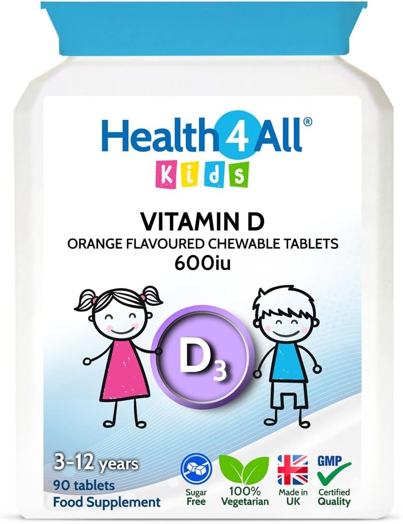Health4All Kids Vitamin D3 600iu 90 Chewable Tablets 3 Months Supply, Bioactive Vitamin D Supplement for Children 3+, Tasty Natural Orange Flavour, Sugar-Free | Made in UK (not Gummies)